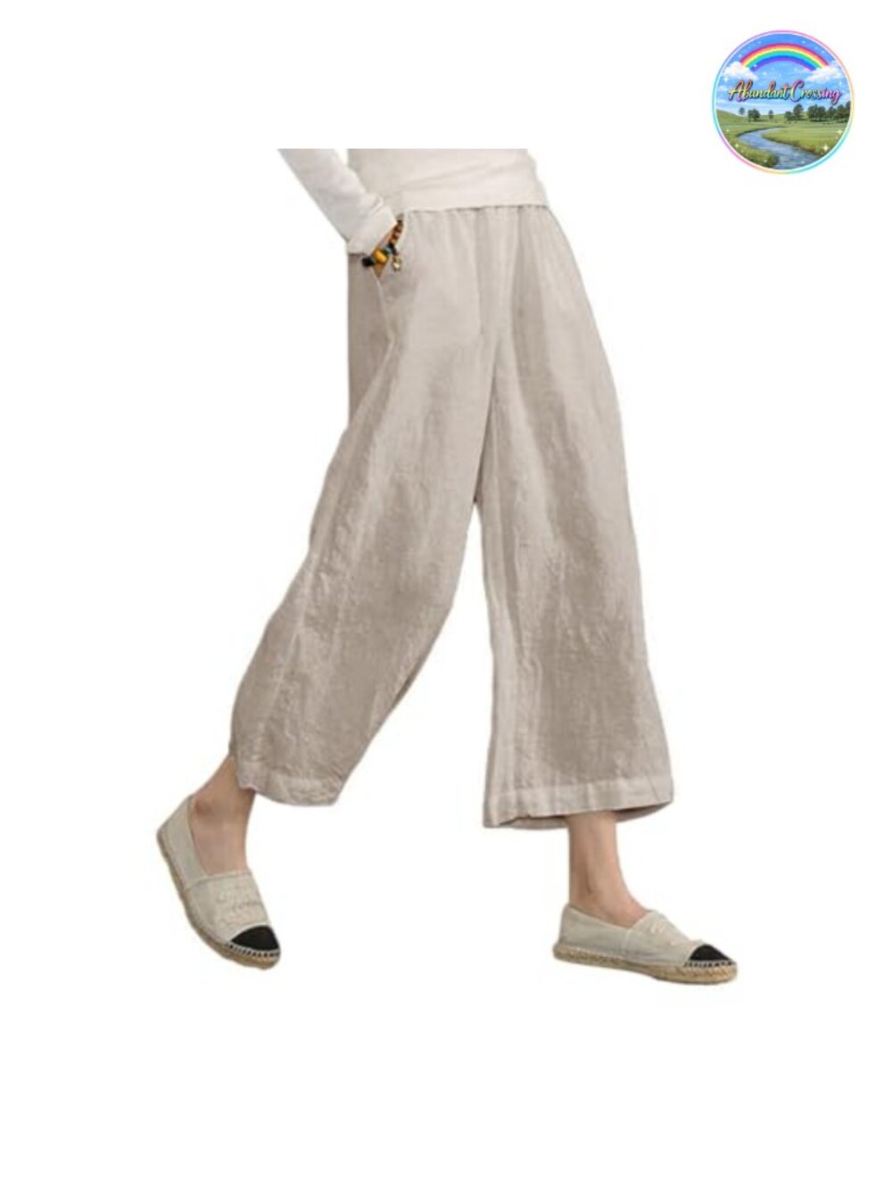 Linen Cotton High Waist Wide Leg Cropped Capri Pants